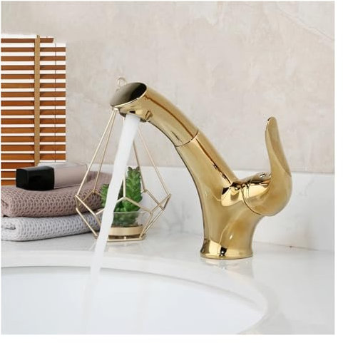 Shower Head Vergoldete drehbare Badezimmer-Waschtischarmatur, herausziehbarer Küchenarmatur, Badezimmer-Waschtisch-Küchenarmatur, Mischbatterie, Wasserhahn Shower Head