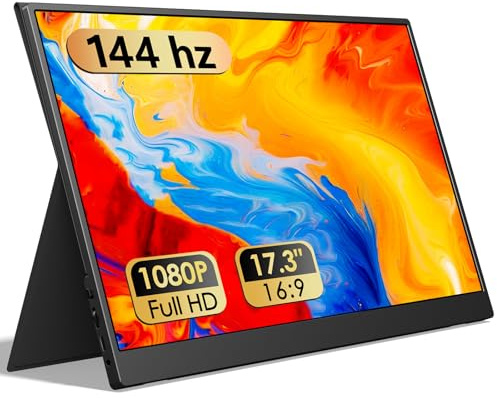 WGK - 17.3 Narrow Edge Portable Monitor, 1080P FHD 144Hz USB-C HDMI Gaming PC IPS HDR Display for Travel, PC, Mac, Phone, Xbox PS5, Portable Switch with Cover