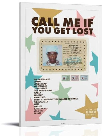 ZBSXLBNG Tyler Poster Call Me If You Get Lost Wandkunst Bilddruck Moderne Familienzimmer Dekor 08x12inch(20x30cm)