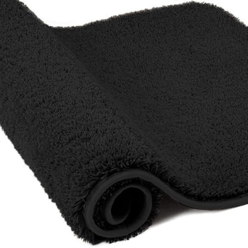 wyewye Mikrofaser-Badematte, Fußmatte, 2 cm, super dicker Badteppich, super saugfähig, Badezimmerteppich, 60 x 120 cm, Schwarz