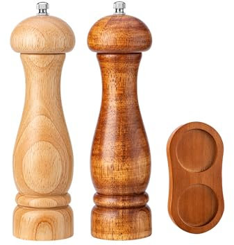 FALANZATH Salz und Pfeffermühle Manuelle Salzmühle 2er-Set,Kautschukholz Verstellbarem Keramikmahlwe Mahlwerk 8 Zoll für Frische Gewürze,Natürliches Holz Farbe/Retro Farbe (20x5.5cm)