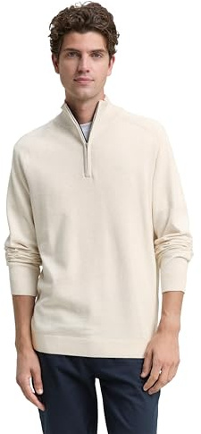 Tom Tailor Herren 1047569 Troyer Strickpullover mit Logo-Stickerei