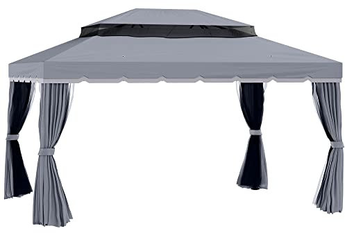 Outsunny 3 x 4m Aluminium Garden Gazebo, Marquee Canopy Shelter Pavilion Party Tent with Nets and Curtains for Garden and Deck, Dark Grey