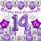 Deko 14 Geburtstag Mädchen Luftballon - Lila Happy 14th Birthday Girlande Banner und Bunte 3D Schmetterlinge, Stern Kronen Riesen Zahl Folienballon für Kinder Geburtstagsdeko 14 Jahre Teenager