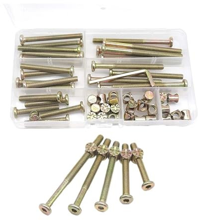 Generisch Kinderbett-Schrauben-Ersatzset, 25 Sets M6 x 40 mm/50 mm/60 mm/70 mm/80 mm, Innensechskant-Schraubenmutter, Stuhlmöbel-Sortiment-Set