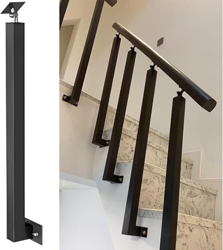 CVERTHAF Treppenhandlauf Lichter Geländer Handlauf Treppengeländer Seitenmontage, Foyer/Garage Treppengeländerpfosten, Schwarzer quadratischer Paneel-Geländerpfosten, 1 Packung, 95 cm