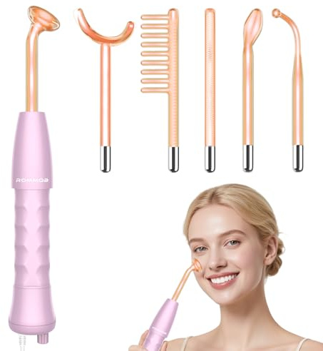 High Frequency Wand, ROMMQB 6 Neon High Frequency Facial Machine | Portable Skin Light Therapy Wand Device for Hair Growth, Acne, Wrinkle, Skin Tightening Facial Massager Wand (Orange)