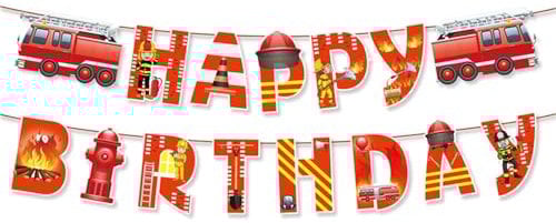 Tourima Happy Birthday Girlande Feuerwehr – Geburtstagsgirlande Kinder & Erwachsene, Deko 1. Geburtstag Junge, Happy Birthday Banner & Partydeko Geburtstag Feuerwehr Thema