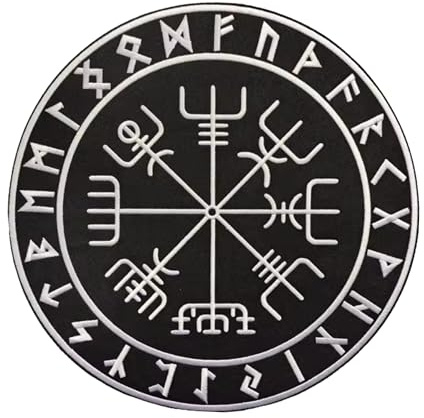 Wikinger Kompass Aufnäher XXL 25 cm – Vegvisir Biker Rückenpatch – Bügelbild zum Aufbügeln oder Aufnähen – Patch für Motorradjacke, Weste & Jeans – bestickt