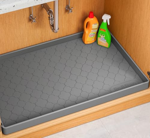 Jin&Bao Waterproof Under Sink Mat 34 x 22, Thick Silicone Mat Cabinet Protector for Kitchen and Bathroom, Shelf Liner, Home Organizer and Storage, Multipurpose Tray for Gadgets and Essentials