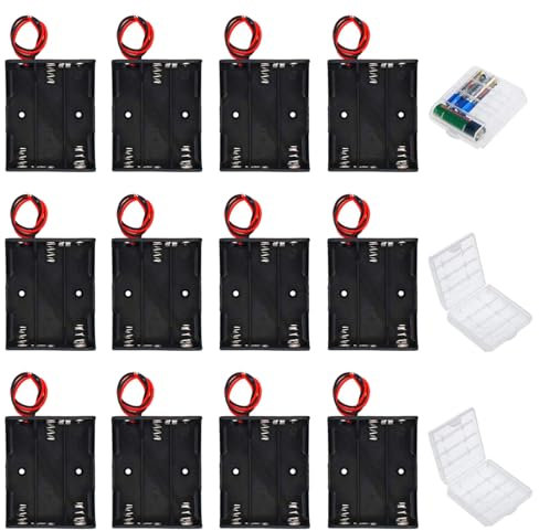 GTIWUNG 12Pcs 3AA Battery Holder Case Box with Wire, Black Plastic Batteries Case with Pin, 3 X 1.5V 4.5V AA Battery-Holder with Leads (3 Solts), 3Pcs Cell Storage Case