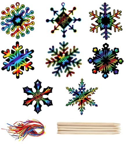 Hopton 40 Stück Kratzbilder Weihnachten für Kinder, Regenbogen Schneeflocke Weihnachts Kratzpapier zum Basteln, Scratch Paper für Adventskalender füllung,mitgebsel Weihnachtsgeschenke