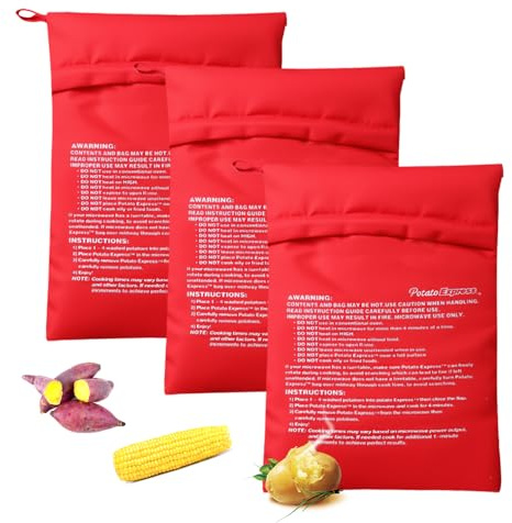 HMCEY 3 Stück Kartoffelgartasche Mikrowellen Kartoffelbeutel,Kartoffelsack Mikrowelle Kartoffelkocher,Microwave Potato Bag,Mikrowellenbeutel Wiederverwendbar,Kartoffelkochtasche Mikrowelle Kochbeutel