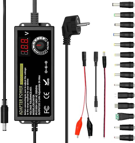 Adaptateur Secteur Universel, 3V-24V 3A 72W - Alimentation Universelle Réglable avec Affichage LED Tension et 14 Conseils, Bloc D'alimentation Universel pour Les Appareils Electroniques Domestiques
