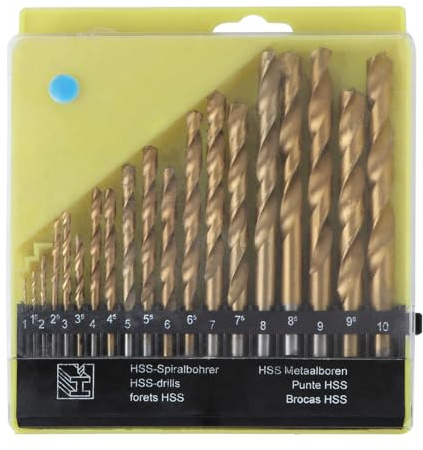 Yardenfun Juego de Brocas de Acero Hss Recubrimiento de Titanio 19 Piezas Mango Recto para Taladrar Madera Plástico y Metal Compatible Taladros Eléctricos y Fresadoras Uso Profesional y