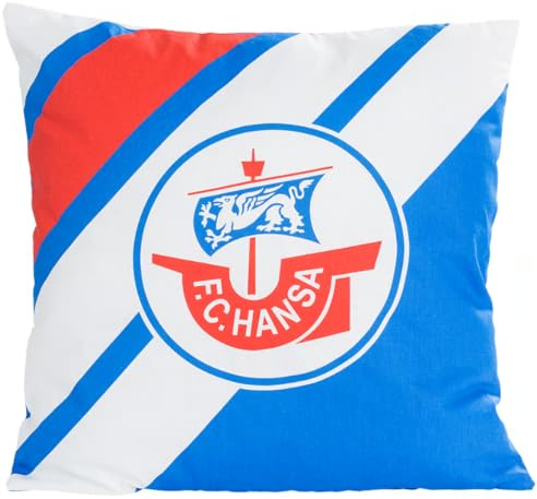 Hansa Rostock F.C Retro Dekokissen Streifen – Offizielles Fan Kissen 40x40 cm – Fußball Sofakissen mit Bezug Fanartikel Geschenk für Fans