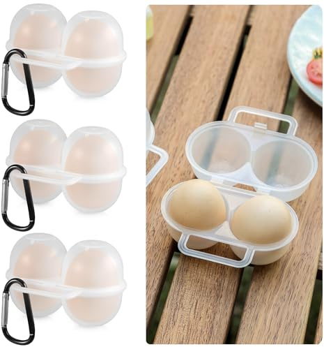 3-pack äggbehållare bärbar äggförvaring med 2 rutnätshandtag och 3 svarta karbinhakar ägglåda av plast, ägglåda, stapelbar för camping och picknick utomhus