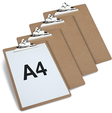 Rapesco 1821 Business Pack: 4 Heavy Duty Hardboard Clipboards, A4, Brown