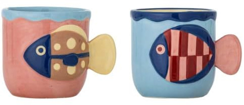 Bloomingville Becher WILLY Rosa und Blau mit FISCH 2er Set Tasse mit Henkel