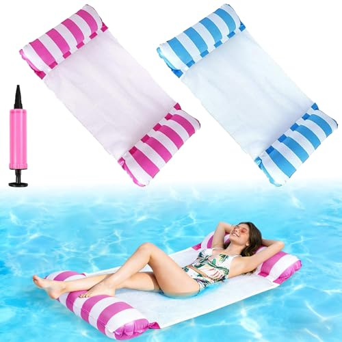 Hamaca de Agua Flotante para Piscina, 4 en 1 Hamaca Inflable, Hamaca de Agua para Adultos, con Bomba de Aire, para Juegos de Verano,Fiestas en la Playa
