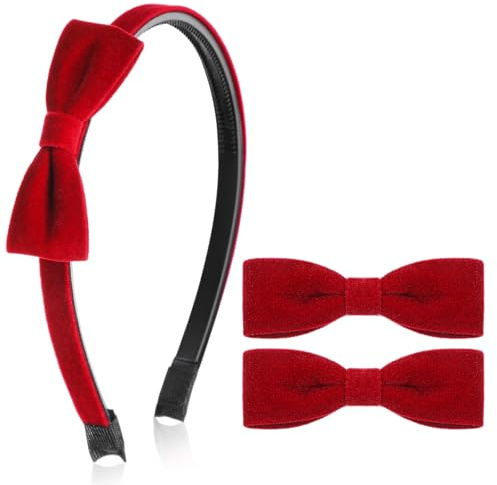 3 Stück Rot Samt Haarreif Schleife Haarspange Set | 1 cm Rote Haarschleifen Haarreifen, Schleifen Haarreif, Prinzessinnen Haaraccessoires für Mädchen Damen