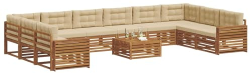 vidaXL Sofagarnituren 11 pcs Natur und Beige Massivholz Akazie, Garten-Sofa, Robustes Outdoor-Sofa für die Terrasse, lässige Lounge, bequemes Wohngefühl