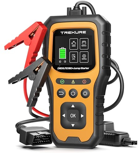 TREKURE Booster Avviamento Auto con OBD2 Diagnostica, 7000A Avviatore Di Emergenza (Tutti Gas o 10L Diesel), Portatile 12V Avviatore Batteria Auto con LED, OBDII, Tester Batteria, Power Bank