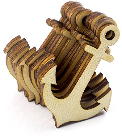 Summer-Ray 50pcs Laser Cut Wooden Veneer Anchor Scrapbooking Embellishment (Natural, 2 inches)