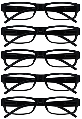 OPULIZE ACE Lesebrille für Damen und Herren - 5er-Pack - Schmaler Rechteckiger Rahmen - Komfort Federscharniere - Kratzfest - Schwarz +1.00