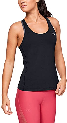 Under Armour UA Heatgear Racer, atmungsaktives Sportoberteil für Frauen, bequemes Sportshirt mit enganliegender Passform Damen, Schwarz (Black / Metallic Silver) , XS