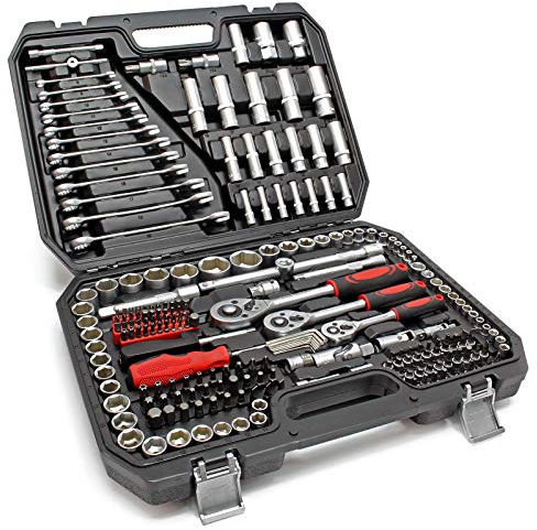 WilTec Set herramientas 215 piezas Llaves vaso Llaves tuercas Carracas Puntas destornillador Llaves allen