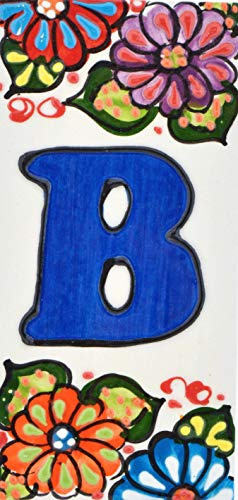 Insegna con numeri e lettere fatte di piastrelle di ceramica, fatte e dipinte a mano per nomi indirizzi e segnaletica. Testo personalizzabile. Disegno JARDIN 14,5 cm x 7 cm. (LETTERA B)