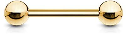 viva-adorno Universal Barbell Piercing Stab Zungenpiercing Brustpiercing Intimpiercing Stecker Hantel Edelstahl beschichtet Z310Z, 1,6x12x5mm, gold