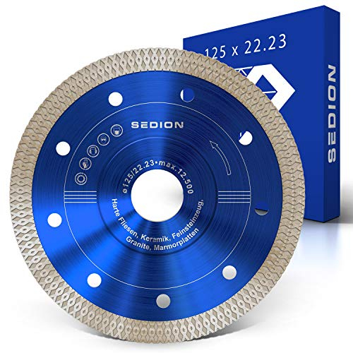 Sedion® Diamanttrennscheibe 125 mm – Exklusive Premium Diamantscheibe 125mm x 22,23 mm - Meisterhaftes Trennen von harte Fliesen Keramik Feinsteinzeug Granit Marmor - Trennscheibe für Profihandwerker