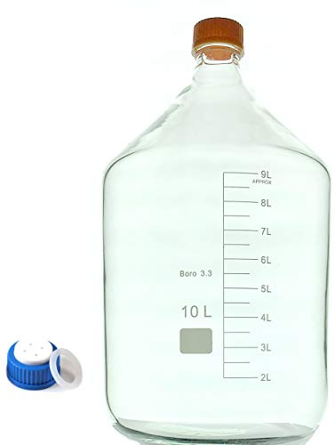 DONLAB MBP-410L Borosilicate Glass 10000ml/10L Round Media Storage Bottle Reagent Bottle with 4-Hole Mobile Phase Cap GL45