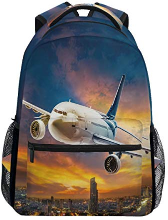 Sunset City Air Plane Schulter Rucksack Bookbag für Teen Jungen Mädchen Kinderrucksack Laptop Büchertasche Rucksäcke