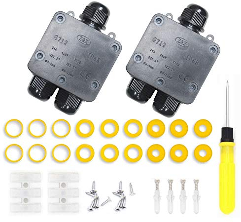 Abzweigdose Wasserdicht Ip68 - Verteilerdose Außen Wasserdicht Aussen 3 Wege Abzweigdose Wasserdicht Erdkabel Ø4mm-14mm, Schwarz Außenverteilerdose Garten(2 Pack)