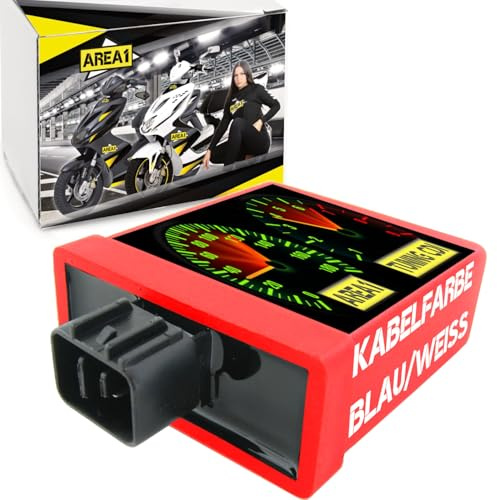 Area1 Tuning CDI Zündbox für 50ccm 2Takt ab 2003 kompatibel mit Yamaha Aerox Jog Neos Why BWS, passend für MBK Nitro Ovetto Booster Stunt Flipper, für Benelli Pepe (Kabelfarbe Blau/Weiß am Stecker)