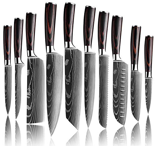 Küchenmesser, Scharfe Kochmesser aus Edelstahl in Mehreren Größen mit Bequemen Griff, Kochmesser Gegen Rost für die Küche/das Restaurant zu Hause (10pcs)
