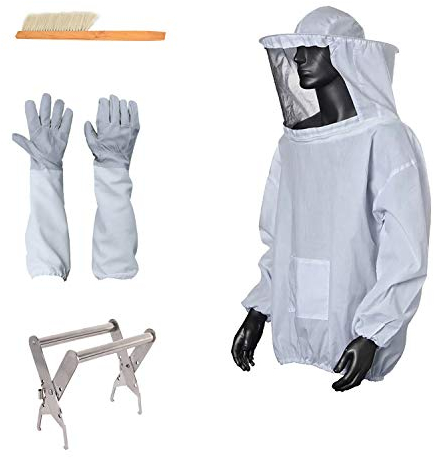 Z-LIANG 5pcs / Set Bienenzucht Jacke Bienenzucht Anzug mit Schleier Imker Jacke Handschuhe Bee Hive Bürste J-förmiger Haken Hive-Werkzeug-Set