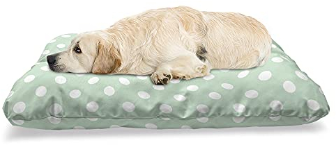 ABAKUHAUS Minze Haustierbett, Vintage Design Polka punktierte, beissfestes Kissen für Hunde und Katzen mit abnehmbaren Bezug, 60 cm x 100 cm, Almond Grün und Weiß