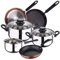 Bateria de cocina 5 piezas SAN IGNACIO, acero inoxidable, con juego sartenes Moma (20/24/28 cm) en aluminio forjado aptas para induccion