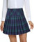 Damen Schule Stil Elastische High Taille Faltenrock A-Linie Kariert Tennis Mini Röcke mit Kurze Hosen(S, 1-Grün)