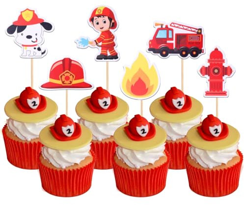 30 Stück Feuerwehrauto Cupcake Toppers Feuerwehrmann Cupcake Picks Feuerwehrauto Rettung Thema Babyparty Geburtstag Party Kuchen Dekorationen Supplies