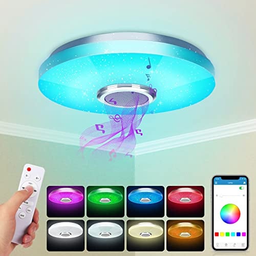 36W LED Deckenleuchte mit Bluetooth Lautsprecher,smart Deckenlampe mit Fernbedienung und APP-Steuerung,RGBW Farbwechsel,Einstellbar für Schlafzimmer Küche Badzimmer Kinderzimmer Wohnzimmer Ø 30cm