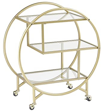 Beliani Servierwagen Glasplatte transparent/Gold mit Rollen glamourös Colton