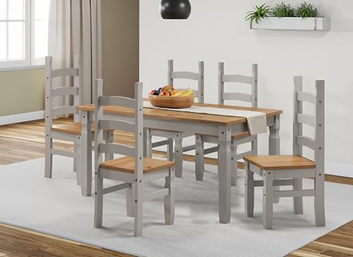 Mercers Furniture Corona Grey Wax 5'0 Dining Table & 4 Chairs Set Solid Wood Pine Wooden Painted Shabby Chic Mexican Style Kitchen 76cm High 152cm Wide 92cm Deep