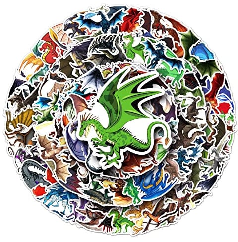 Bric dodo 100Pcs Dragon Stickers, Waterproof & Reusable, PVC Material, Dragon Style, Round Stickers for Laptops, Skateboards, Cars, Bicycles, Outdoor Use