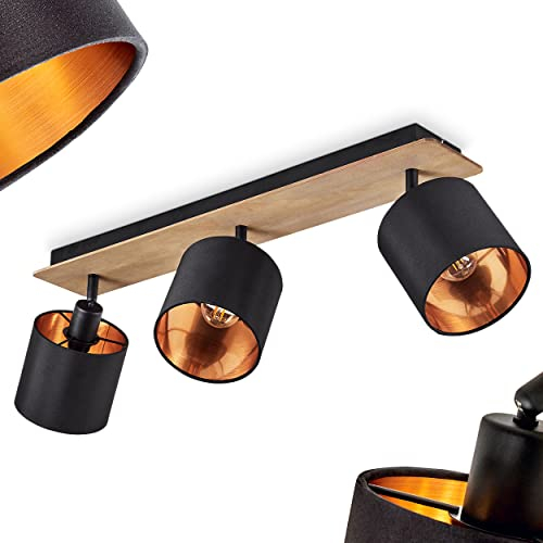 Deckenleuchte Alsen, moderne Deckenlampe aus Holz/Metall/Stoff in Dunkelbraun/Schwarz/Kupferfarben, Leuchte im skandinavischen Design mit verstellbaren Schirmen, 3-flammig, 3 x E14, ohne Leuchtmittel