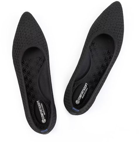 Frank Mully Frauen Spitze Zehe Ballett flach Strickkleid Schuhe Low Wedge Flache Schuhe Komfort Slip On Flats Schuhe für Frau Klassische Schuhe